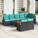 vidaXL Tuinbank Set met opslag 9 pcs Zwart en Turkoois poly rattan