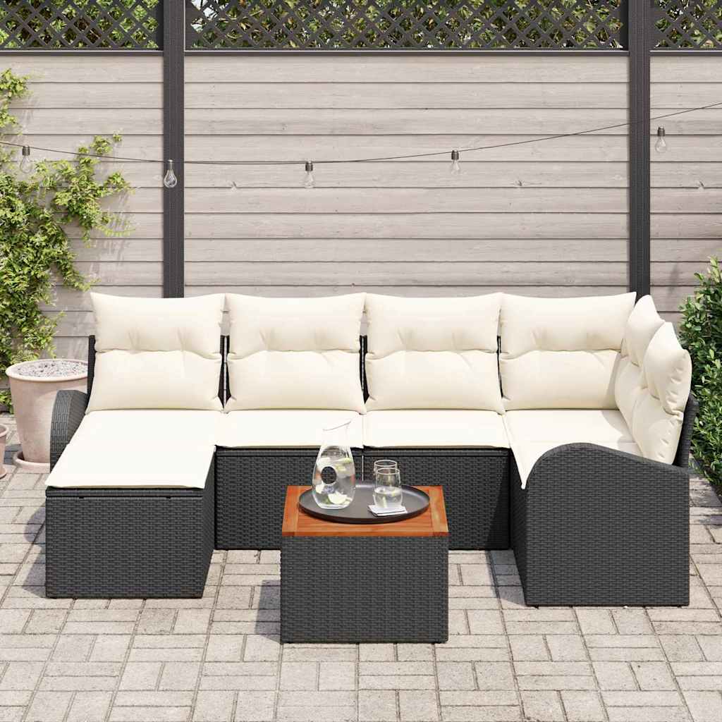 vidaXL Tuinbank Set met opslag 7 pcs Zwart en Crème poly rattan