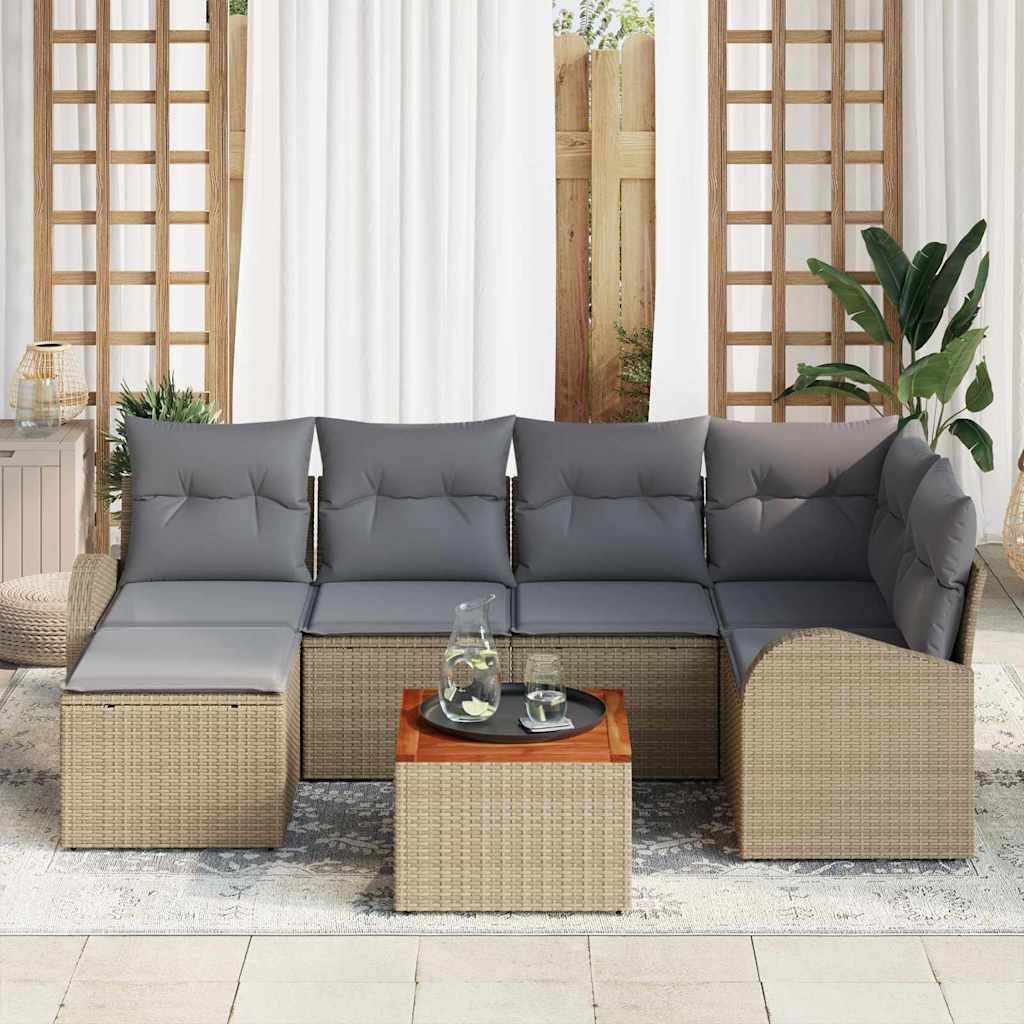 vidaXL Tuinbank Set met opslag 7 pcs Zwart en Crème poly rattan