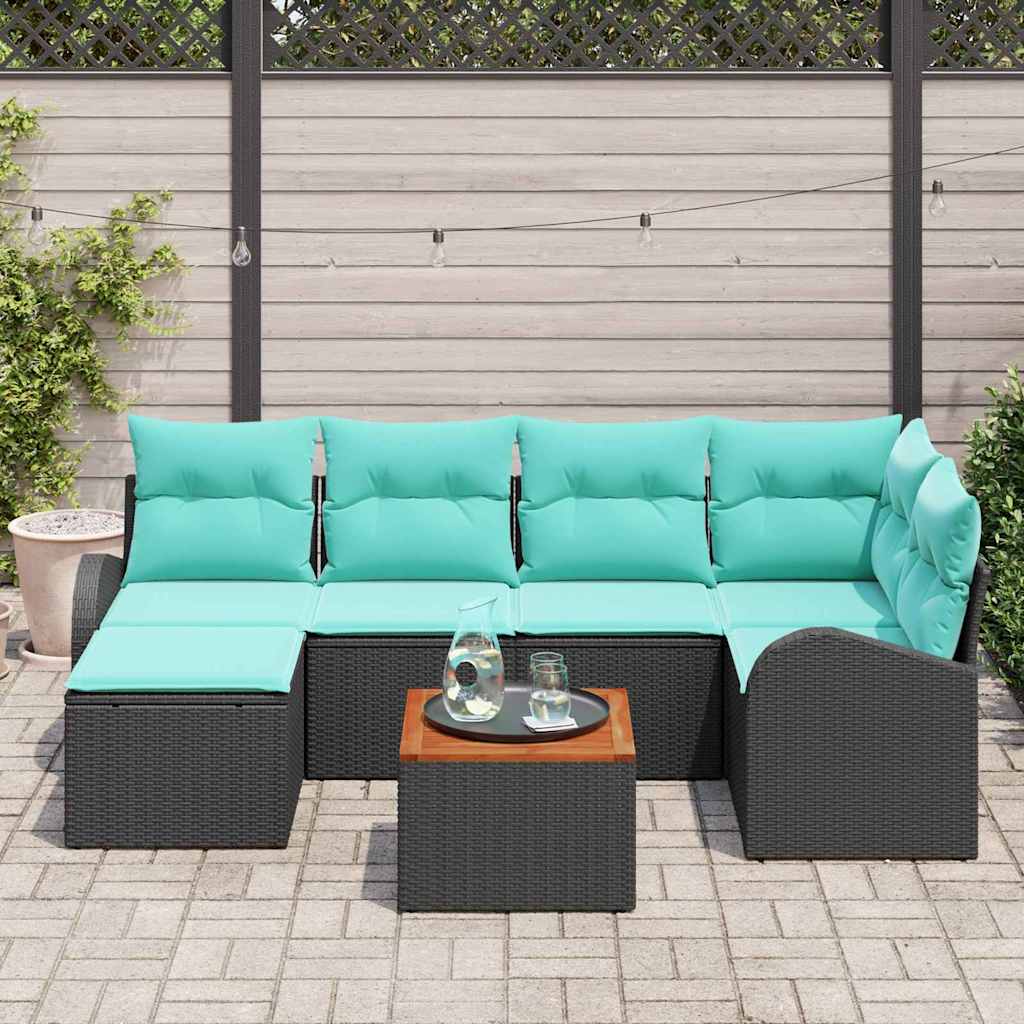 vidaXL Garden Sofa Set with Storage 7 pcs Black and Turquoise poly rattan