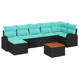 vidaXL Tuinbank Set met opslag 8 pcs Zwart en Turkoois poly rattan