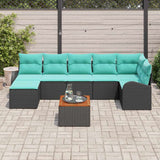 vidaXL Tuinbank Set met opslag 8 pcs Zwart en Turkoois poly rattan