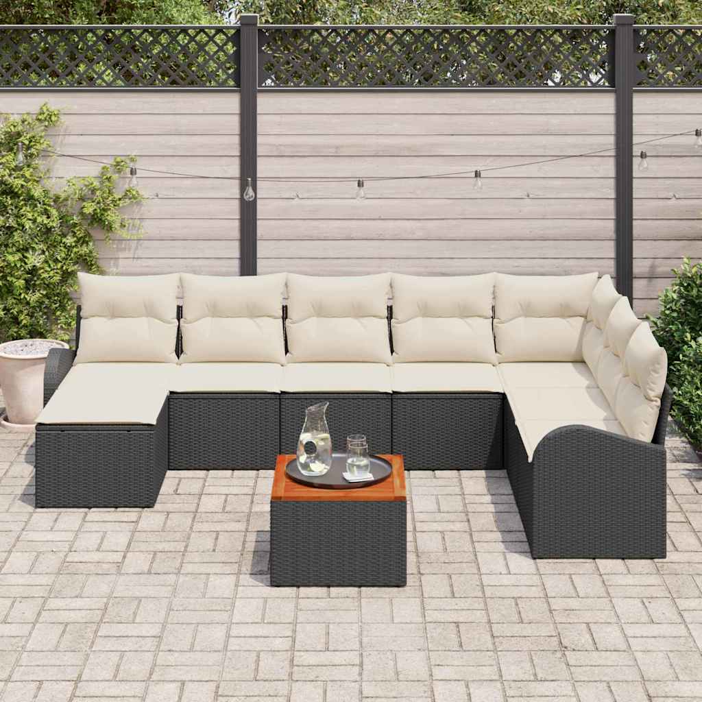 vidaXL Tuinbank Set met opslag 9 pcs Zwart en Crème poly rattan
