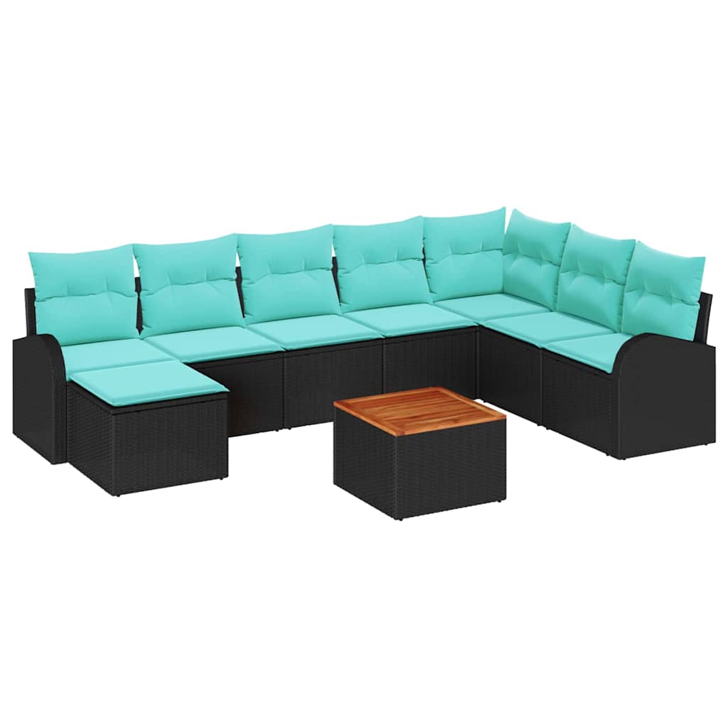 vidaXL Garden Sofa Set with Storage 9 pcs Black and Turquoise poly rattan