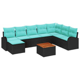 vidaXL Garden Sofa Set with Storage 9 pcs Black and Turquoise poly rattan