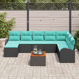vidaXL Garden Sofa Set with Storage 9 pcs Black and Turquoise poly rattan