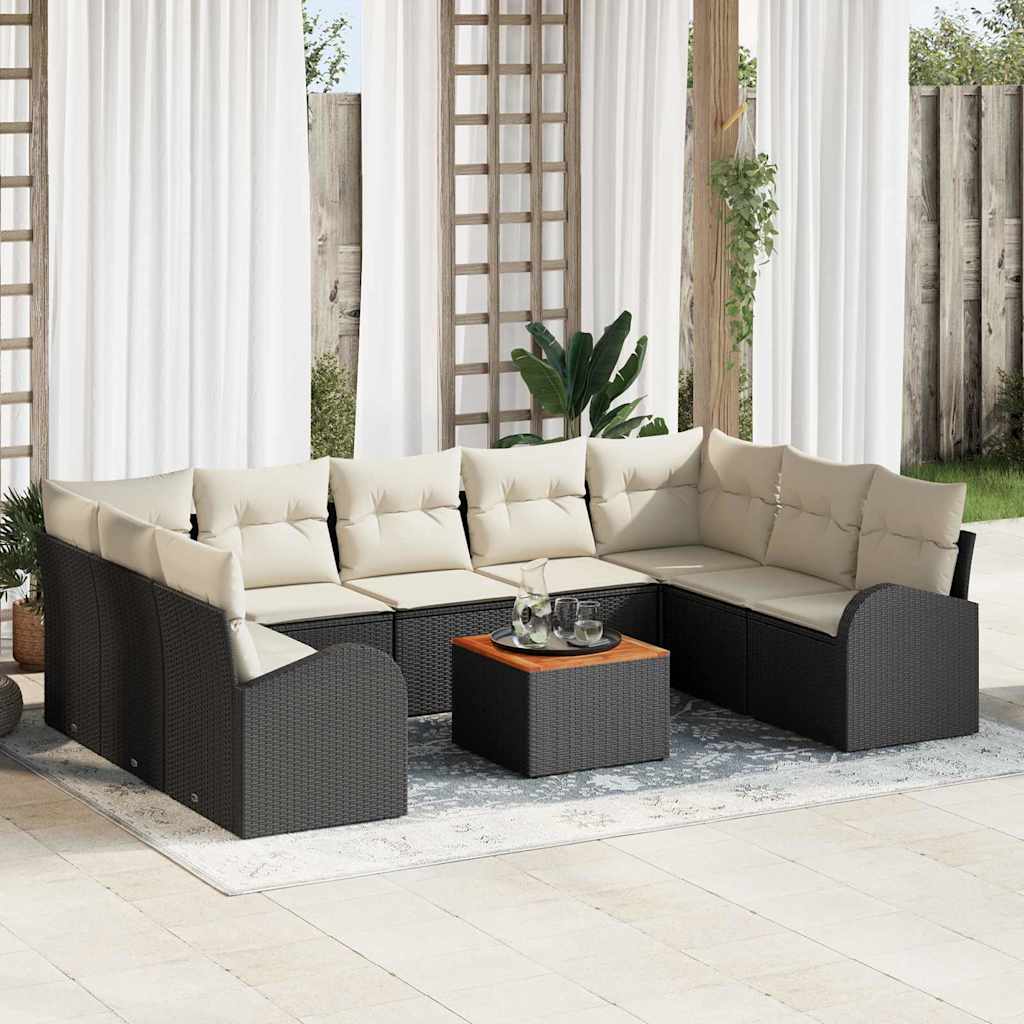 vidaXL Tuinbank Set met opslag 10 pcs Zwart en Crème poly rattan