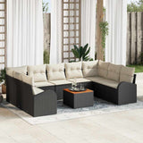 vidaXL Tuinbank Set met opslag 10 pcs Zwart en Crème poly rattan