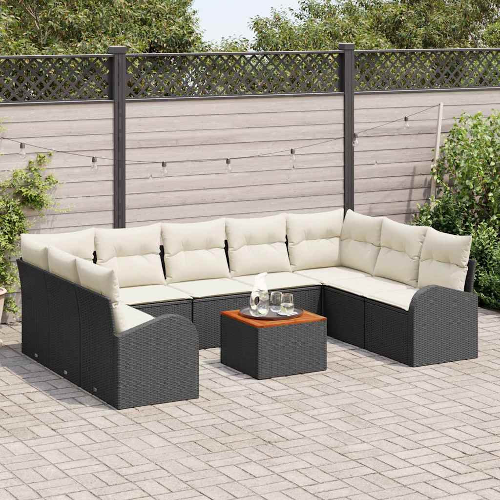 vidaXL Tuinbank Set met opslag 10 pcs Zwart en Crème poly rattan
