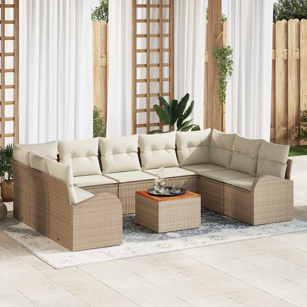 vidaXL Tuinbank Set met opslag 10 pcs Zwart en Crème poly rattan
