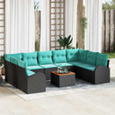 vidaXL Garden Sofa Set with Storage 10 pcs Black and Turquoise poly rattan