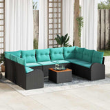 vidaXL Garden Sofa Set with Storage 10 pcs Black and Turquoise poly rattan