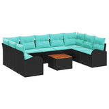 vidaXL Garden Sofa Set with Storage 10 pcs Black and Turquoise poly rattan