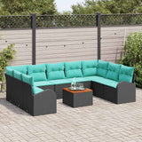 vidaXL Garden Sofa Set with Storage 10 pcs Black and Turquoise poly rattan