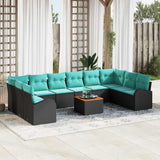 vidaXL Garden Lounge Set with Storage 11 pcs Black and Turquoise poly rattan