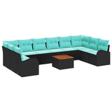 vidaXL Garden Lounge Set with Storage 11 pcs Black and Turquoise poly rattan