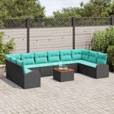 vidaXL Garden Lounge Set with Storage 11 pcs Black and Turquoise poly rattan