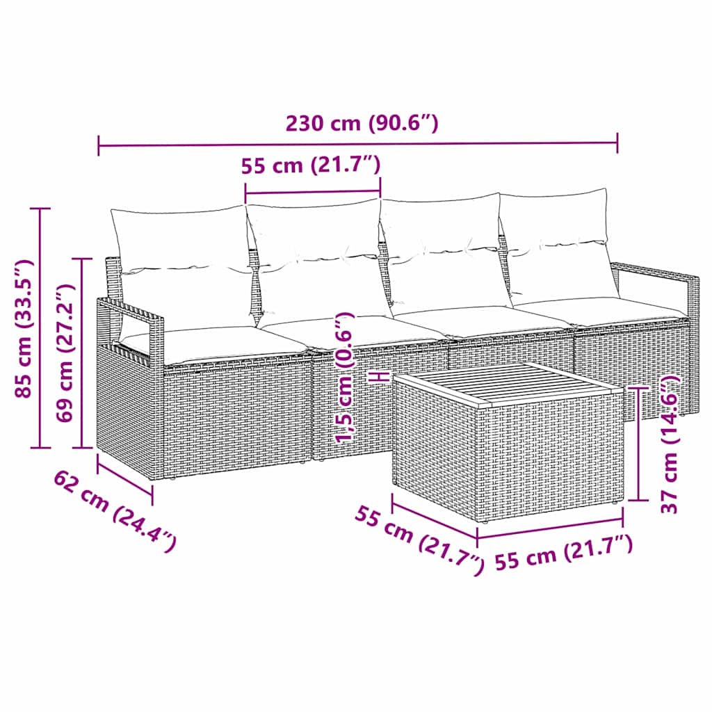 vidaXL Tuinbank Set met opslag 5 pcs Zwart en Crème poly rattan