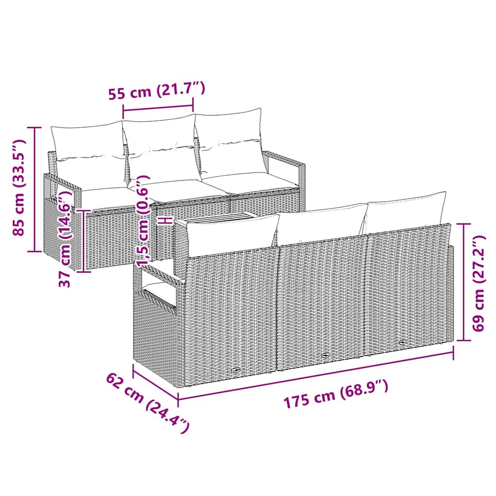 vidaXL Tuinbank Set met opslag 7 pcs Zwart en Crème poly rattan