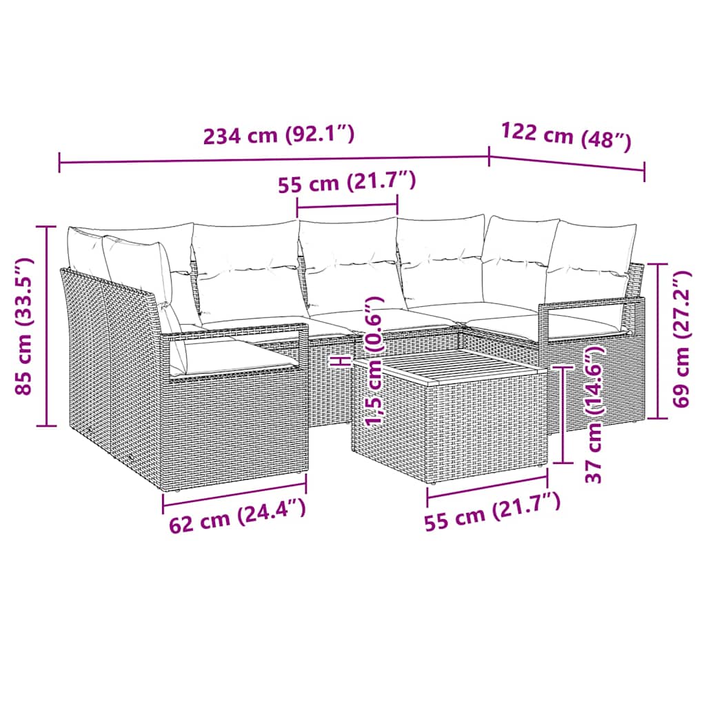 vidaXL Tuinbank Set met opslag 7 pcs Zwart en Crème poly rattan