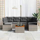 vidaXL Tuinbank Set met opslag 7 pcs Zwart en Crème poly rattan