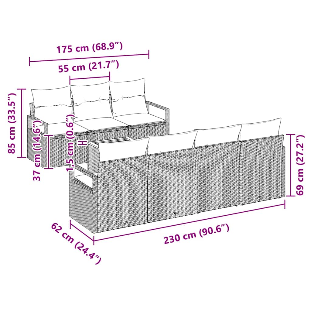 vidaXL Tuinbank Set met opslag 8 pcs Zwart en Crème poly rattan