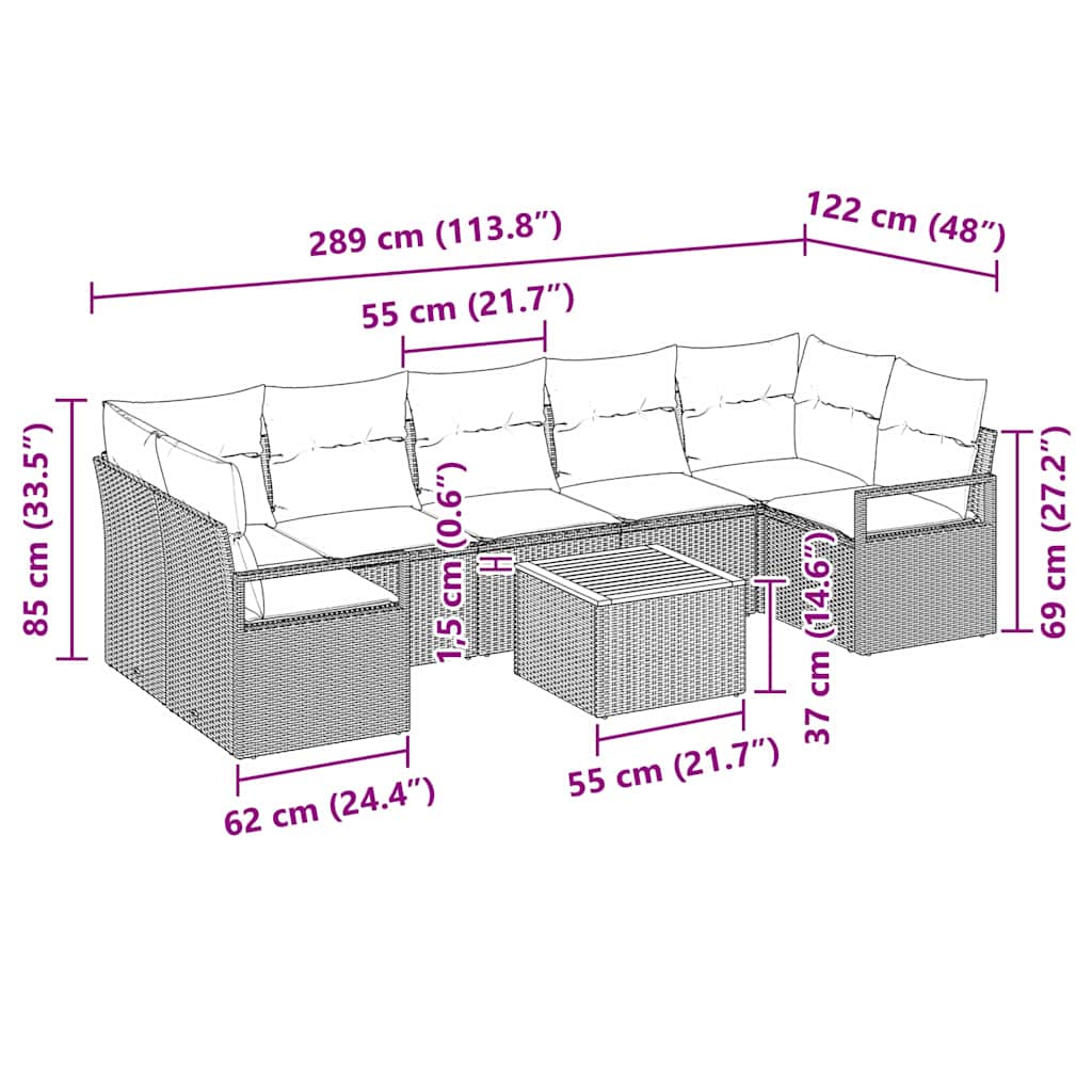vidaXL Tuinbank Set met opslag 8 pcs Zwart en Crème poly rattan