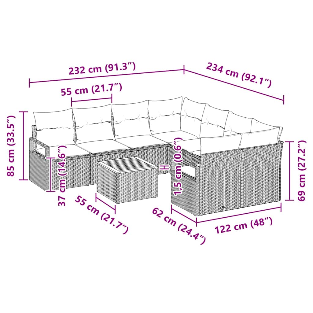vidaXL Tuinbank Set met opslag 9 pcs Zwart en Crème poly rattan