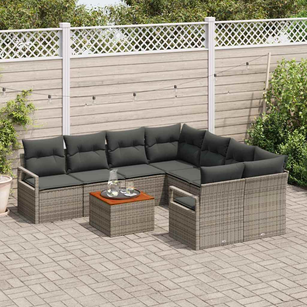 vidaXL Tuinbank Set met opslag 9 pcs Zwart en Crème poly rattan