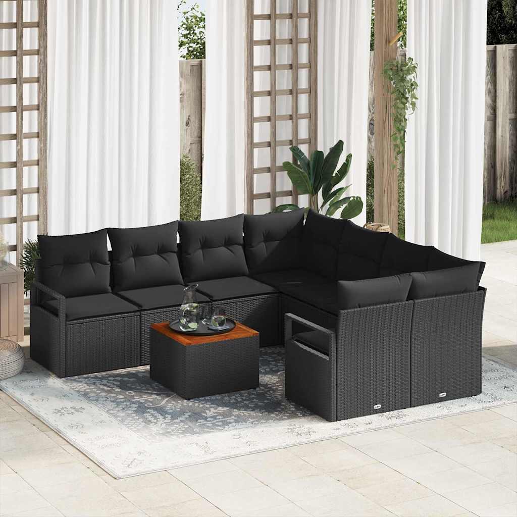 vidaXL Tuinbank Set met opslag 9 pcs Zwart en Crème poly rattan