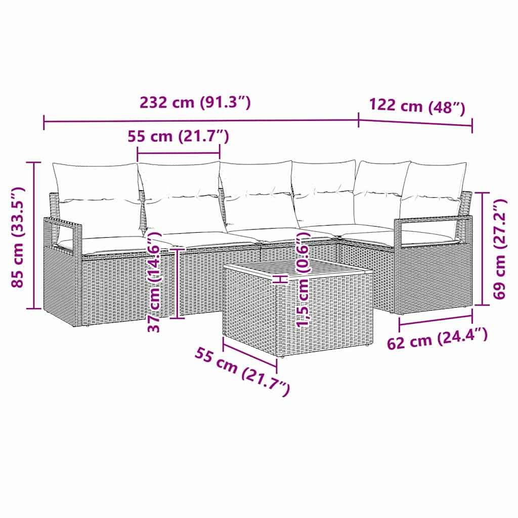 vidaXL Tuinbank Set met opslag 6 pcs Zwart en Crème poly rattan