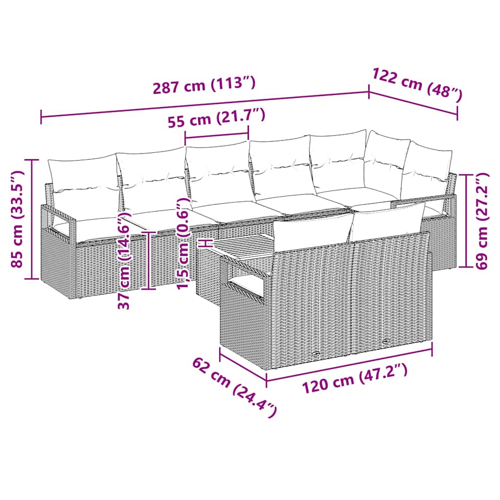 vidaXL Garden Dining Set with storage 9 pcs Black and Cream poly rattan