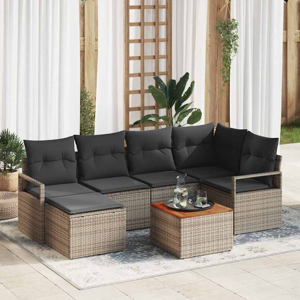 vidaXL Garden Lounge Set with Storage 7 pcs Black and Cream Poly Rattan