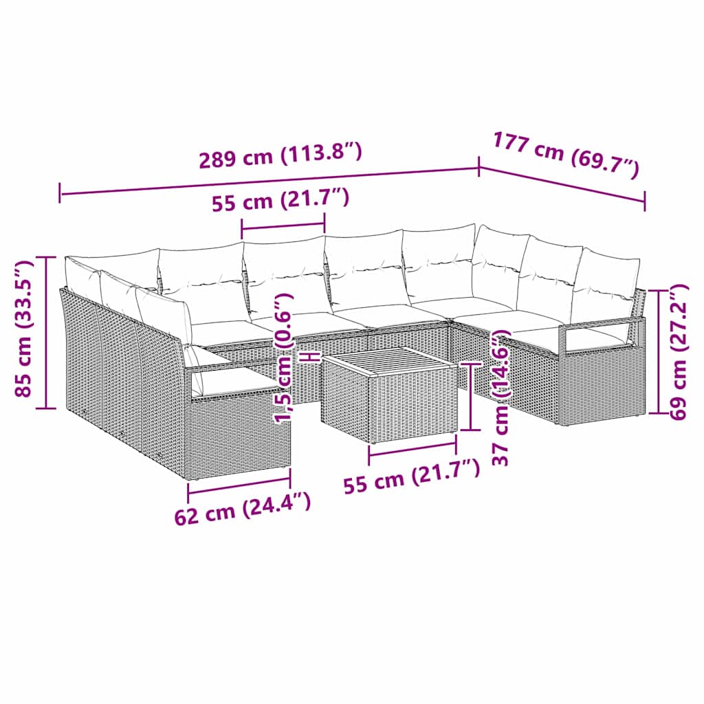 vidaXL Tuinbank Set met opslag 10 pcs Zwart en Crème poly rattan