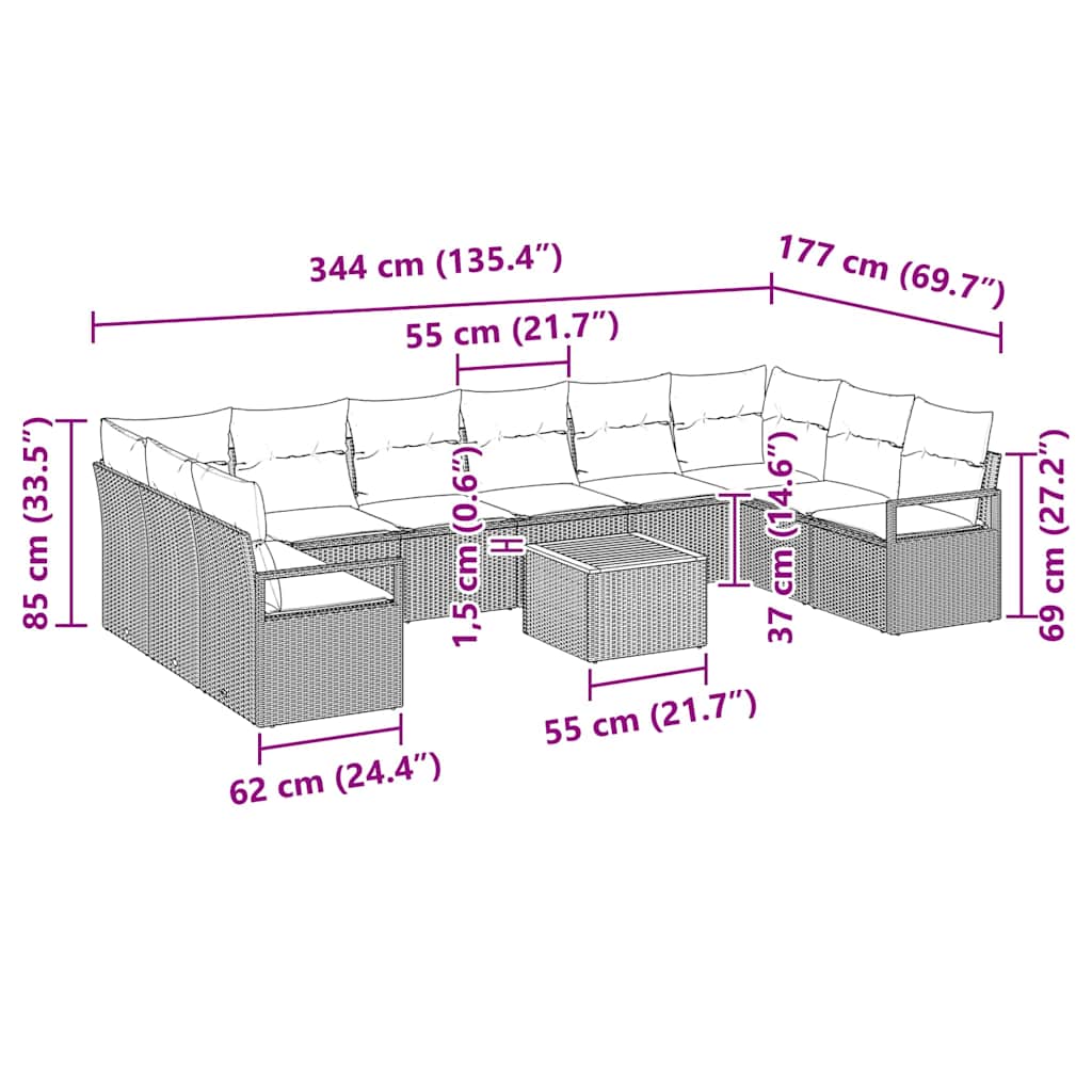 vidaXL Tuinbank Set met opslag 11 pcs Zwart en Crème poly rattan