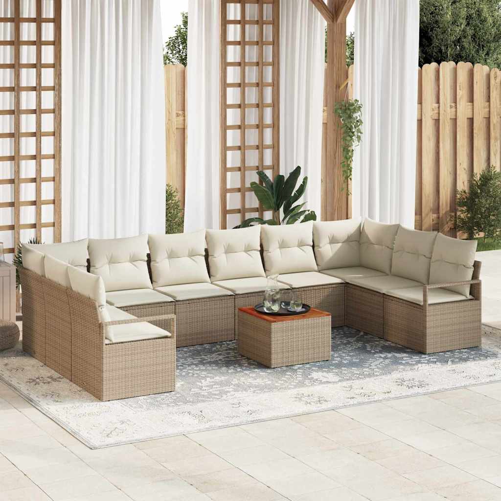 vidaXL Tuinbank Set met opslag 11 pcs Zwart en Crème poly rattan