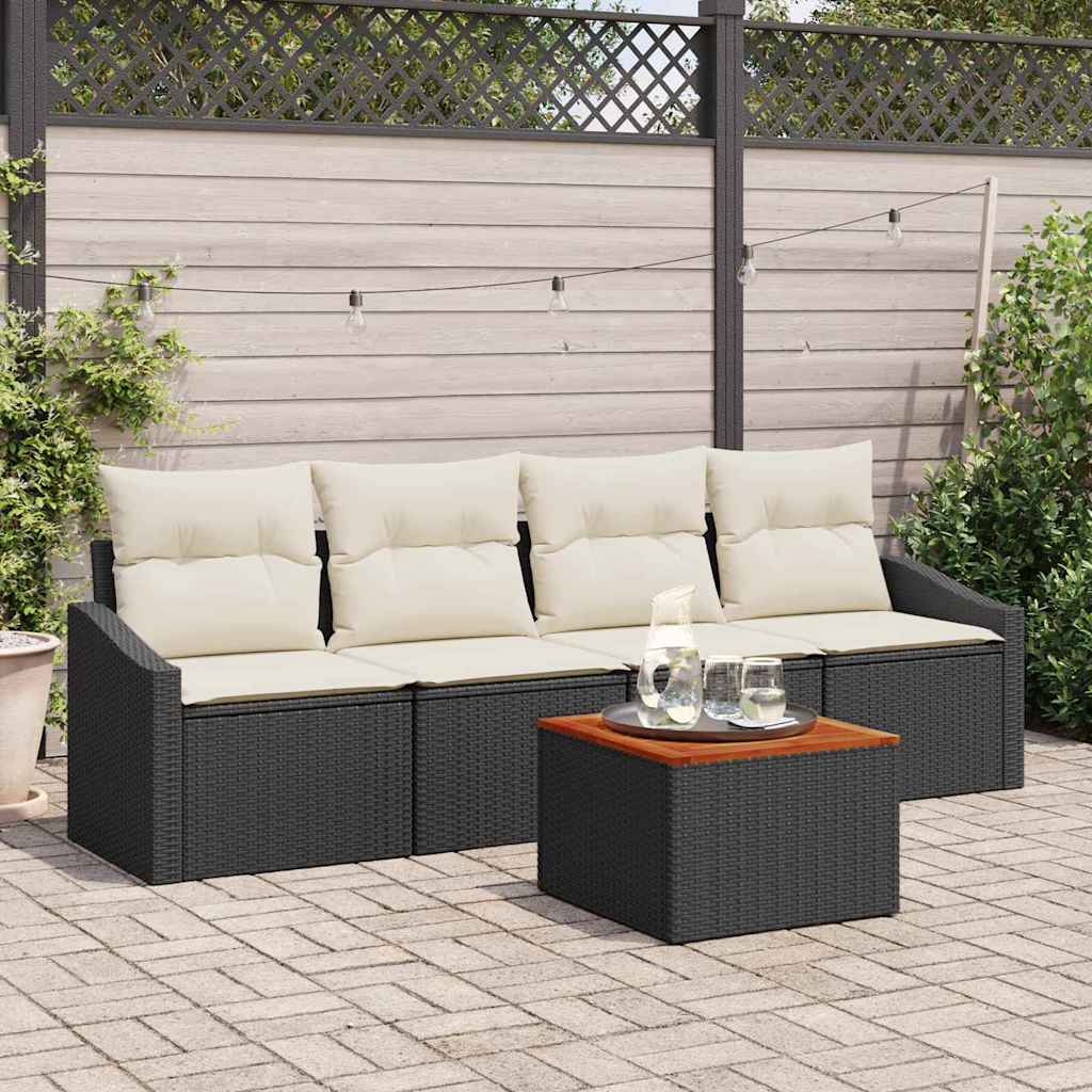 vidaXL Tuinbank Set met opslag 5 pcs Zwart en Crème poly rattan