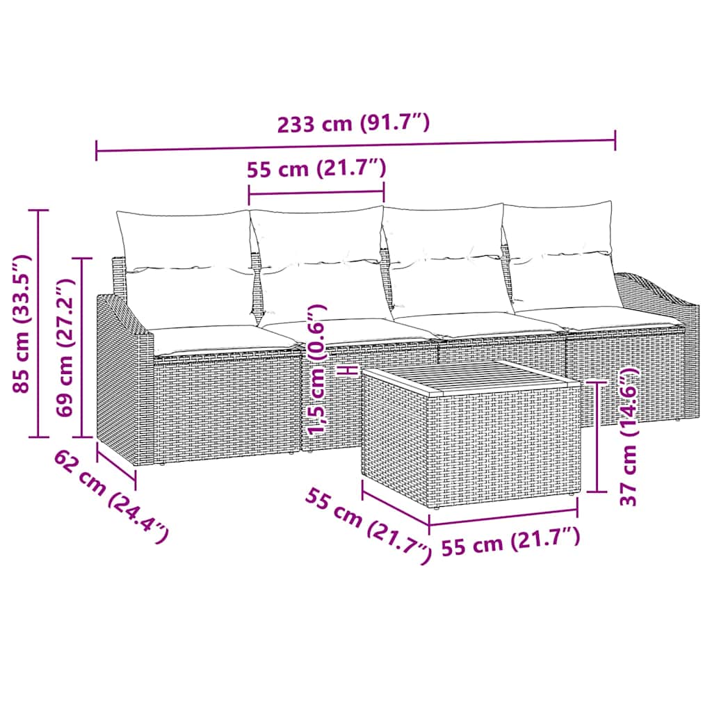 vidaXL Tuinbank Set met opslag 5 pcs Zwart en Crème poly rattan