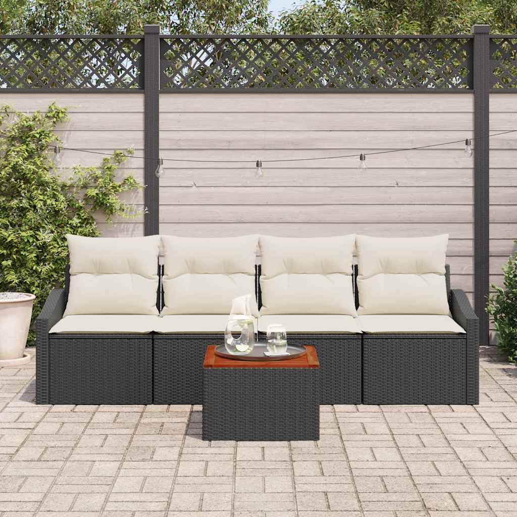 vidaXL Tuinbank Set met opslag 5 pcs Zwart en Crème poly rattan