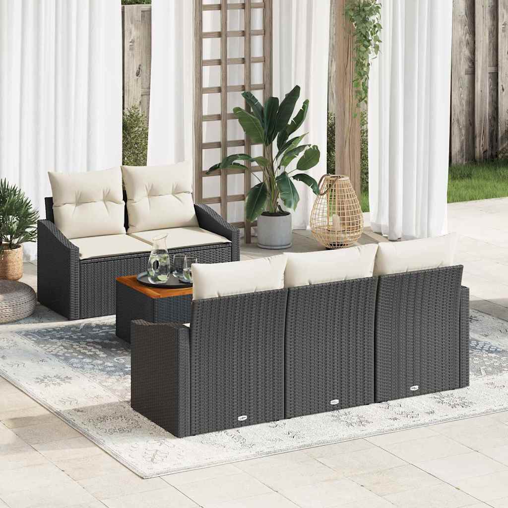 vidaXL Tuinbank Set met opslag 6 pcs Zwart en Crème poly rattan
