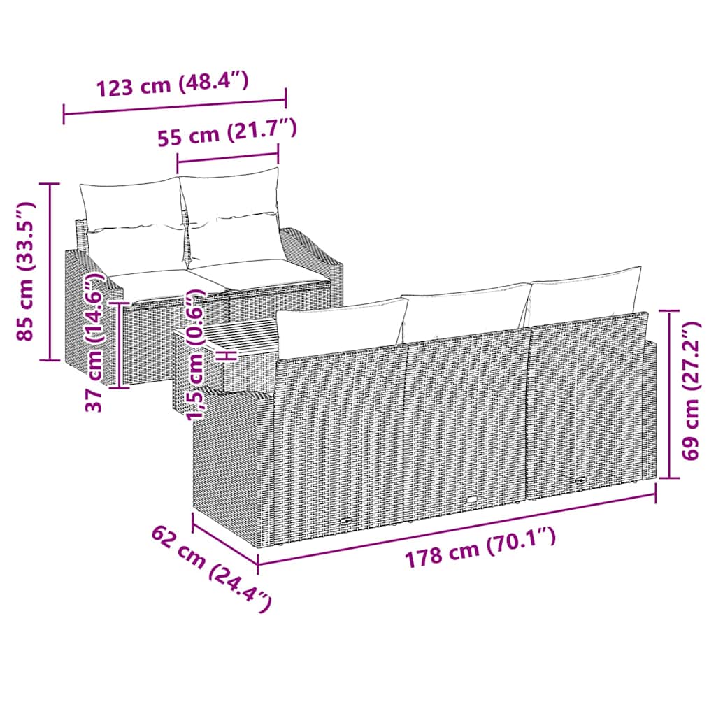 vidaXL Tuinbank Set met opslag 6 pcs Zwart en Crème poly rattan