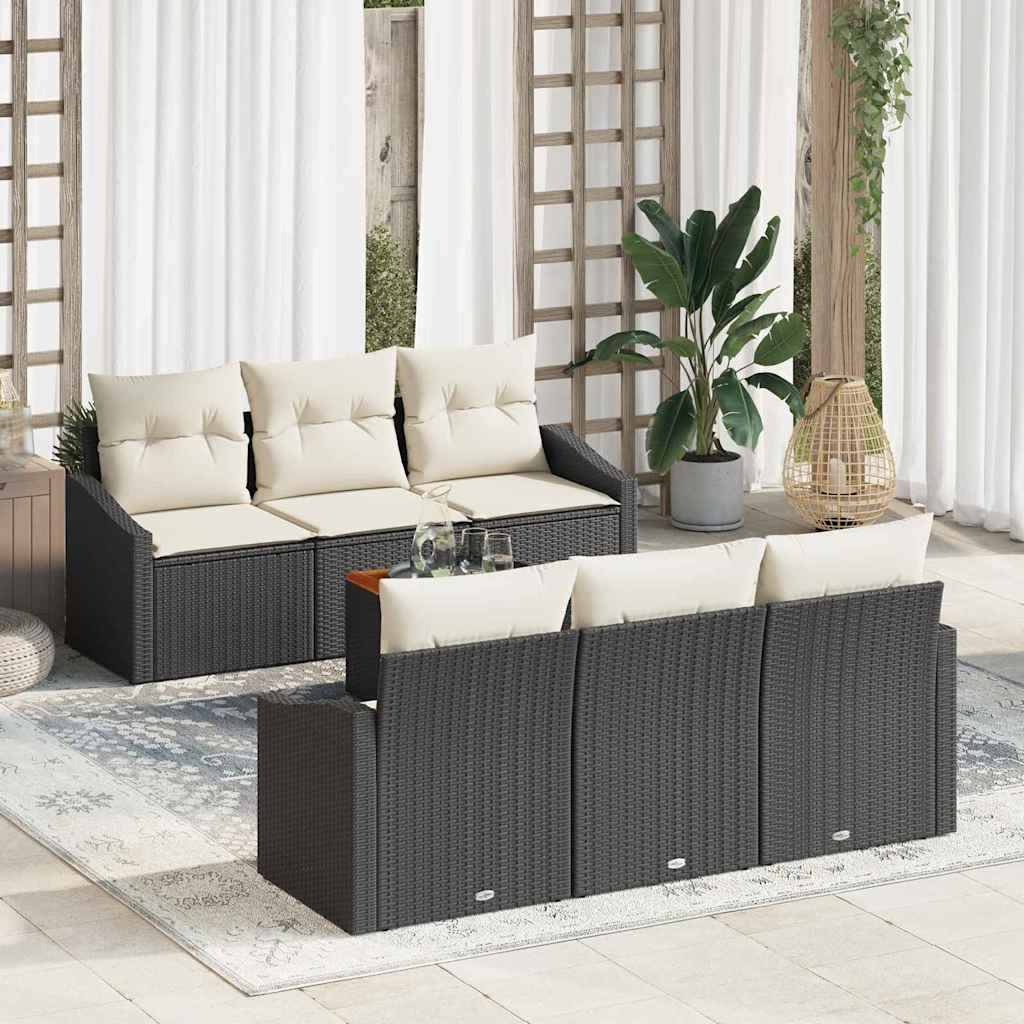 vidaXL Garden Sofa Set with Storage 7 pcs Black and Cream poly rattan