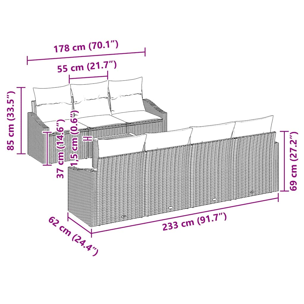 vidaXL Tuinbank Set met opslag 8 pcs Zwart en Crème poly rattan