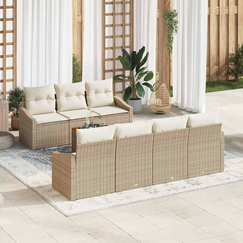 vidaXL Tuinbank Set met opslag 8 pcs Zwart en Crème poly rattan