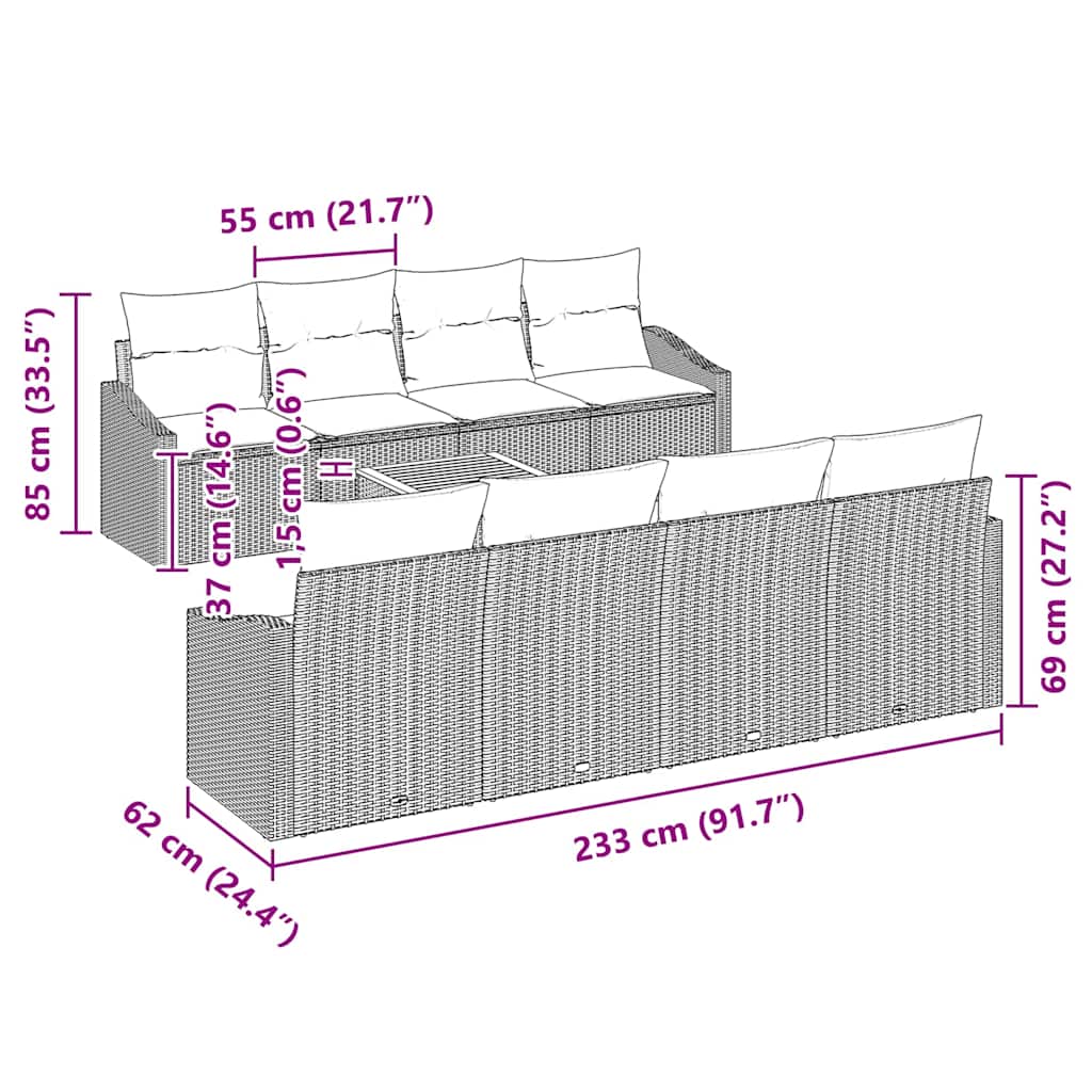 vidaXL Tuinbank Set met opslag 9 pcs Zwart en Crème poly rattan