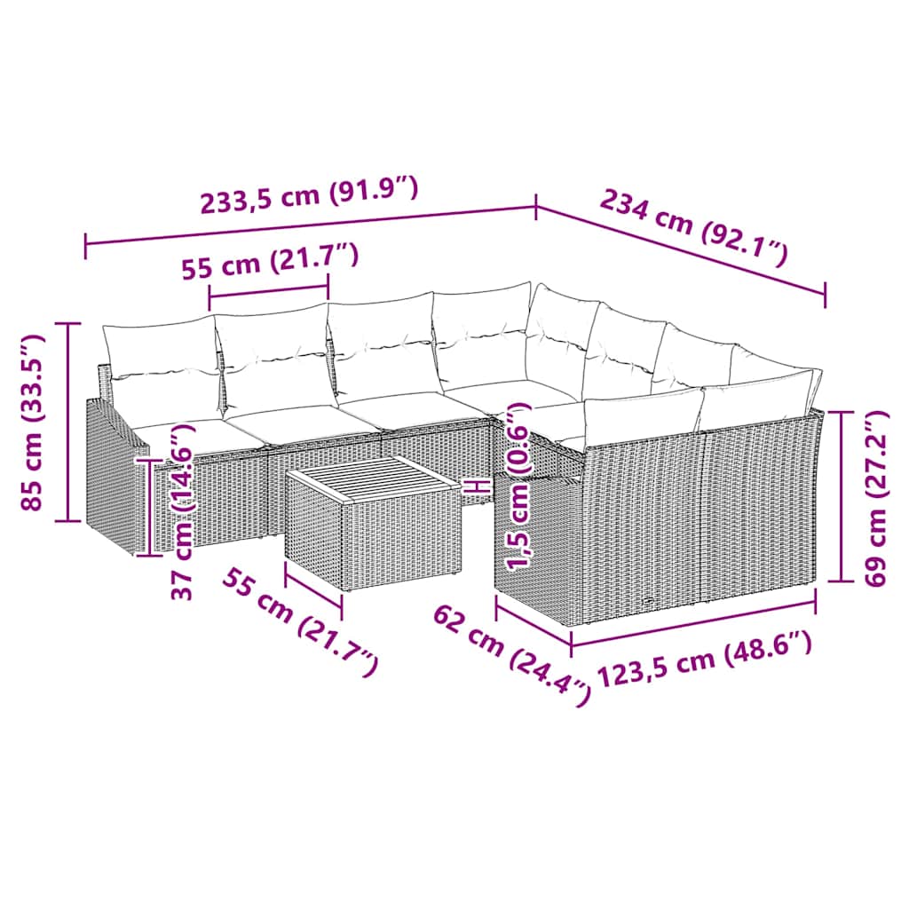 vidaXL Tuinbank Set met opslag 9 pcs Zwart en Crème poly rattan