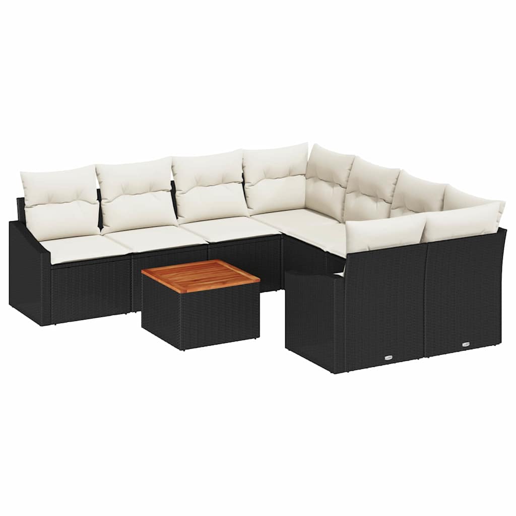 vidaXL Tuinbank Set met opslag 9 pcs Zwart en Crème poly rattan