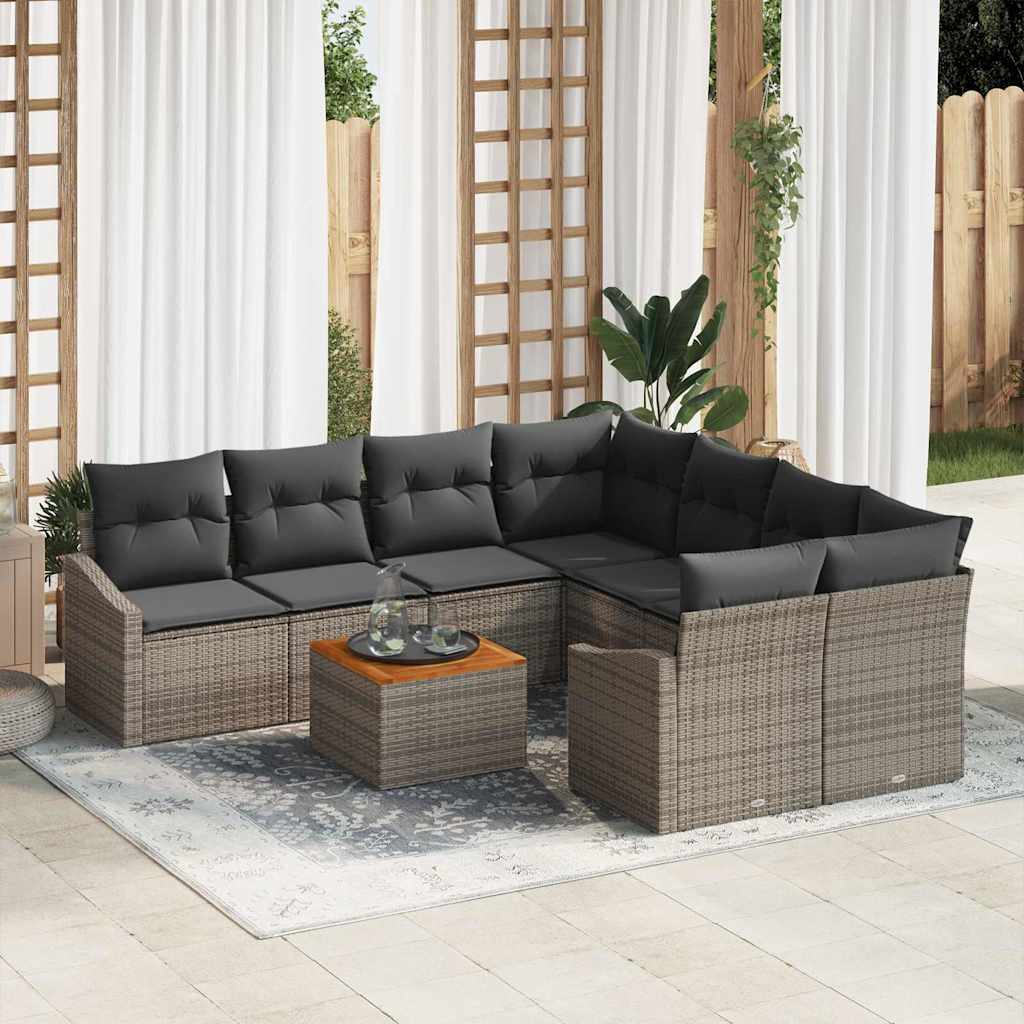 vidaXL Tuinbank Set met opslag 9 pcs Zwart en Crème poly rattan
