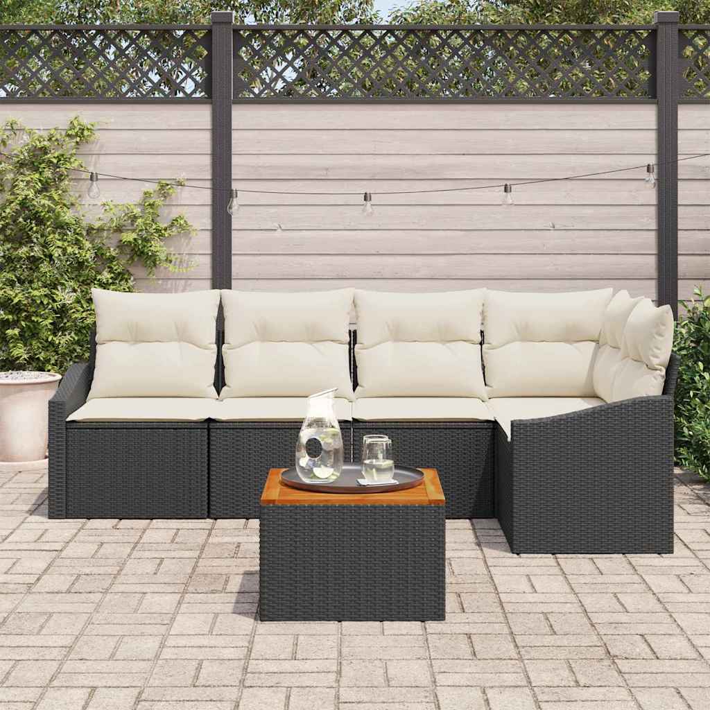 vidaXL Tuinbank Set met opslag 6 pcs Zwart en Crème poly rattan