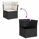 vidaXL Tuinbank Set met opslag 7 pcs Zwart en Crème poly rattan